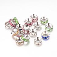 Rhinestone Spacer Beads, with CCB Plastic Findings, Rondelle, Platinum, Mixed Color, 10~11x4mm, Hole: 5mm(RB-S043-10mm-P)