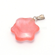 Watermelon Stone Glass Pendants, with Stainless Steel Fiding, Flower, 25x19x6mm, Hole: 2.5x6mm(G-WH0006-23R)