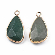 Natural Green Aventurine Pendants, with Light Gold Plated Brass Findings, Faceted, Teardrop Charm, 27x14.5x6mm, Hole: 2.5mm(G-N326-136-02)