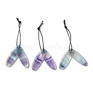 2Pcs Natural Fluorite Pendants, Gems Charms, Oval, 28x9.5x3.5mm, Hole: 1mm(G-Z064-01B)