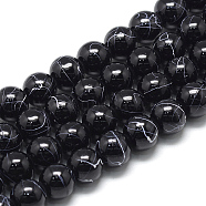 Drawbench Glass Beads Strands, Baking Painted, Dyed, Round, Black, 4mm, Hole: 1mm, about 200~210pcs/strand, 31.4 inch(DGLA-S115-4mm-L16)