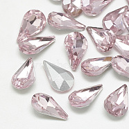 Pointed Back Glass Rhinestone Cabochons, Back Plated, Faceted, teardrop, Light Rose, 8x5x3mm(RGLA-T082-5x8mm-10)