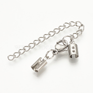 304 Stainless Steel Chain Extender, Soldered, with Folding Crimp Ends, Stainless Steel Color, 37mm, Lobster: 10x7x3.5mm, Cord End: 11x5.5x5mm, 4mm Inner Diameter, Chain Extenders: 48~50mm(STAS-S076-91)