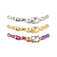 304 Stainless Steel Cabochon Connector Settings, Textured, Curved Rectangle Links, Mixed Color, Tray: 7.5x5.5mm, 9x42.5x2.5mm, Hole: 1.4mm(STAS-L268-004)