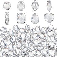 80Pcs 8 Style Acrylic Sew on Rhinestone, Acrylic Mirror, Two Holes, Garments Accessories, Faceted, Rectangle & Rhombus & Oval & Teardrop & Heart & Flat Round & Horse Eye, Crystal, 12~15x5~12mm, 10pcs/style(OACR-FG0001-17)