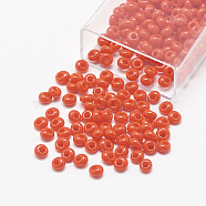TOHO Japanese Fringe Seed Beads, Opaque Glass Round Hole Rocailles Seed Beads, (50) Opaque Sunset Orange, 3.8x3.2mm, Hole: 1mm, about 8000pcs/bag, 450g/bag(SEED-R039-03-MA50)