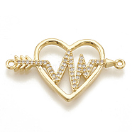 Brass Micro Pave Cubic Zirconia Links, Heart, Clear, Golden, 18x31x2mm, Hole: 1mm(ZIRC-S061-09G)