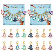 Cat Stitch Markers, Alloy Enamel Crochet Lobster Clasp Charms, Locking Stitch Marker with Wine Glass Charm Ring, Mixed Color, 3.7cm, 8 colors, 1pc/color, 8pcs/set(HJEW-AB00233)