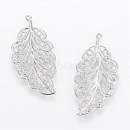 304 Stainless Steel Pendants, Hollow, Leaf, Stainless Steel Color, 34x17x1mm, Hole: 1mm(STAS-Q207-09)