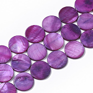 Freshwater Shell Beads Strands, Dyed, Flat Round, Dark Violet, 19.5~20.5x2.5~3.5mm, Hole: 1mm, about 20pcs/Strand, 15.63 inch~16.02 inch(SHEL-T014-011E)