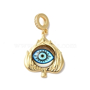 Rack Plating Brass Micro Pave Clear Cubic Zirconia European Dangle Charms, Heart Wings with Glass Evil Eye Large Hole Pendants, Real 18K Gold Plated, Cadmium Free & Lead Free, Long-Lasting Plated, Light Sky Blue, 35mm, Hole: 5mm(KK-G504-26G-01)