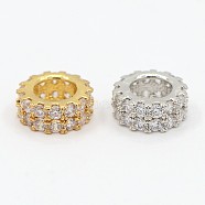 Brass Micro Pave Cubic Zirconia Beads Flat Round Spacer, Mixed Color, 7.5x3mm, Hole: 4mm(ZIRC-D026-07)
