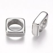 304 Stainless Steel Beads, Large Hole Beads, Square, Stainless Steel Color, 12x12x5mm, Hole: 8.5mm(STAS-I082-30P)