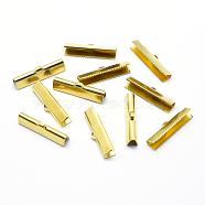 Brass Ribbon Crimp Ends, Lead Free & Cadmium Free & Nickel Free, Raw(Unplated), 25x7mm, Hole: 1x3mm(KK-A143-36C4-RS)