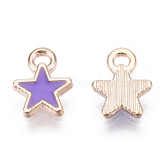 Alloy Enamel Star Charms, Cadmium Free & Nickel Free & Lead Free, Light Gold, Pentagram, Medium Purple, 9x6.5x1mm, Hole: 1.4mm(ENAM-N054-69A-NR)