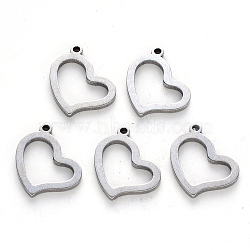 Tarnish Resistant 304 Stainless Steel Charms, Laser Cut, Heart, Stainless Steel Color, 13x12x1mm, Hole: 1mm(X-STAS-N092-62)