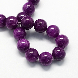 Natural Dyed Yellow Jade Gemstone Bead Strands, Round, Purple, 8mm, Hole: 1mm, about 50pcs/strand, 15.7 inch(X-G-R271-8mm-Y11)