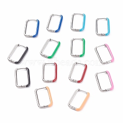 Two Tone 304 Stainless Steel Rectangle Huggie Hoop Earrings with Enamel for Women, Stainless Steel Color, Mixed Color, 20x13x2mm, Pin: 1mm(EJEW-C010-10-P)