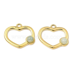 Natural Green Aventurine Pendants, Ion Plating(IP) 316 Stainless Steel Heart Charms, Real 24K Gold Plated, 15.5x18x4mm, Hole: 1.6mm(STAS-K258-25G-03)