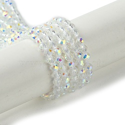 Electroplated Glass Beads Strands, Faceted, Half Plated, AB Color Plated, Round, Clear, 3mm, Hole: 0.8mm, about 143pcs/strand, 14.57''(37cm)(EGLA-P055-01B-AB01)
