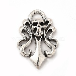 Tibetan Style Alloy Pendants, Skull Charm, Antique Silver, 26x17x5mm, Hole: 3.5x4.5mm(FIND-G046-06AS)