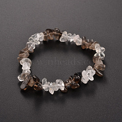 Chips Gemstone Beaded Stretch Bracelets, Smoky Quartz, 50mm(BJEW-JB01825-06)