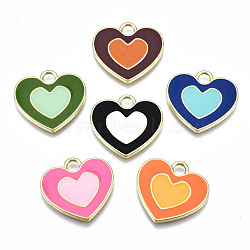 Rack Plating Alloy Enamel Pendants, Cadmium Free & Lead Free, Heart, Light Gold, Mixed Color, 19.5x21x2mm, Hole: 3mm(X-ENAM-T014-03-RS)