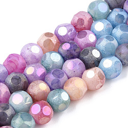 Opaque Frosted Glass Beads Strands, AB Color Plated, Faceted, Round, Colorful, 6.5x6mm, Hole: 1.5mm, about 70pcs/strand, 16.38 inch(41.6cm)(EGLA-N006-076I)