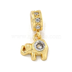 Brass Micro Pave Clear Cubic Zirconia Pendants, Real 18K Gold Plated, Rhinoceros, 18x5x3.5mm, Hole: 2mm(KK-U007-02G-06)