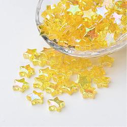 Eco-Friendly Transparent Acrylic Beads, Star, Yellow, AB Color, about 10mm in diameter, 4mm thick, hole:1.5mm. about 2140pcs/500g(PL556-2)