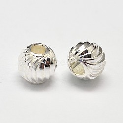 Rack Plating Brass Corrugated Round Spacer Beads, Silver Color Plated, 5mm, Hole: 2mm(X-KK-I600-5mm-S-RS)