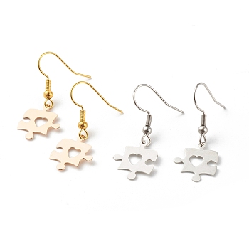 Brass Best Friend Dangle Earrings Sets for Friendship Gifts, Puzzle Piece, Platinum & Golden, 33.5mm, Pin: 0.6mm, 2 pairs/set