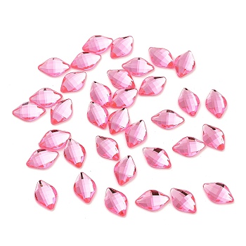 Taiwan Acrylic Rhinestone Cabochons, Back Plated, Flat Back and Faceted, Rhombus, Flamingo, 11x7x3mm