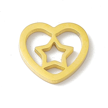 304 Stainless Steel Linking Rings, Mirror Finish, Heart with Star, Golden, 9x10x1mm
