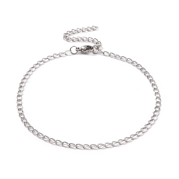 304 Stainless Steel Curb Chain Bracelet for Men Women, Stainless Steel Color, 9-1/8 inch(23.2cm)