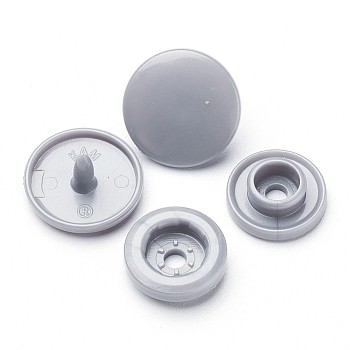 Resin Snap Fasteners, Raincoat Buttons, Flat Round, Gray, Cap: 12x6.5mm, Pin: 2mm, Stud: 10.5x3.5mm, Hole: 2mm, Socket: 10.5x3mm, Hole: 2mm