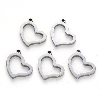 304 Stainless Steel Charms, Laser Cut, Heart, Stainless Steel Color, 13x12x1mm, Hole: 1mm