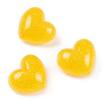 Transparent Epoxy Resin Decoden Cabochons, Glitter Heart, Gold, 16x18x10mm