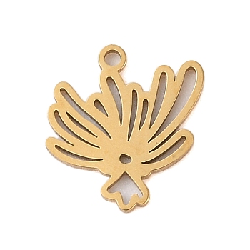 304 Stainless Steel Pendants, Laser Cut, Hollow Birth Flower Charm, Real 18K Gold Plated, June Honeysuckle, 13x12.5x1mm, Hole: 1.2mm