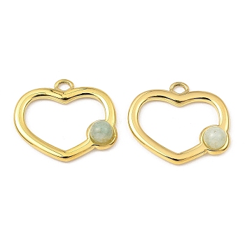 Natural Green Aventurine Pendants, Ion Plating(IP) 316 Stainless Steel Heart Charms, Real 24K Gold Plated, 15.5x18x4mm, Hole: 1.6mm
