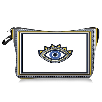 Evil Eye Pattern Polyester Cosmetic Pouches, with Iron Zipper, Waterproof Clutch Bag, Toilet Bag for Women, Rectangle, White, 22x18x13.5cm