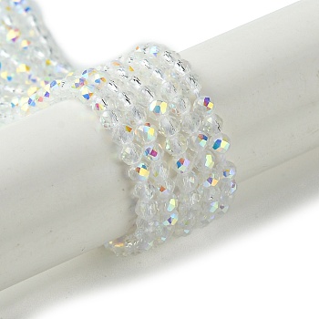 Electroplated Glass Beads Strands, Faceted, Half Plated, AB Color Plated, Round, Clear, 3mm, Hole: 0.8mm, about 143pcs/strand, 14.57''(37cm)