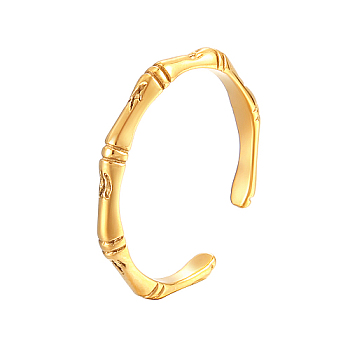 Stainless Steel Finger Open Cuff Ring, Bamboo, Golden, US Size 7(17.3mm)