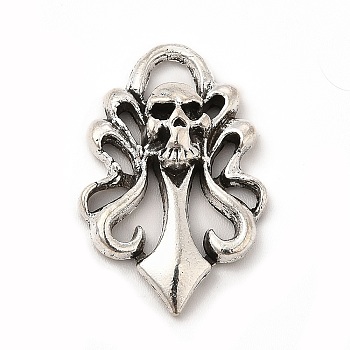 Tibetan Style Alloy Pendants, Skull Charm, Antique Silver, 26x17x5mm, Hole: 3.5x4.5mm