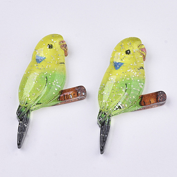 Resin Cabochons, with Glitter Powder, Bird, Yellow Green, 43x24x6mm