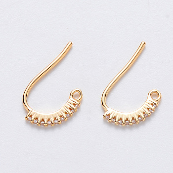 Brass Micro Pave Cubic Zirconia Stud Earring Findings, with Stainless Steel Pins, Nickel Free, Clear, Real 18K Gold Plated, 9x15mm, Hole: 0.9mm, Pin: 0.8mm
