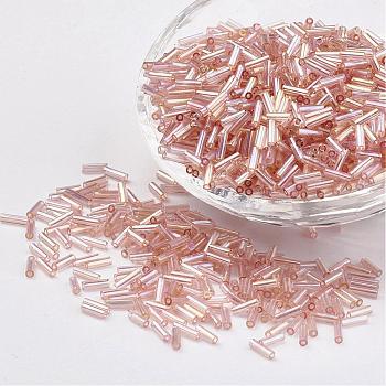 Glass Bugle Beads, Transparent Colours Rainbow, Blanched Almond, 6x2mm, Hole: 0.5mm, about 10000pcs/bag
