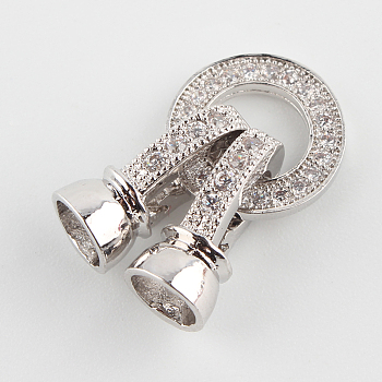 Brass Micro Pave Cubic Zirconia Fold Over Clasps, Platinum, 27x11x7mm, Hole: 1mm & 4mm