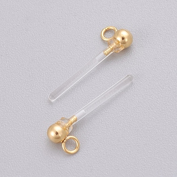 Transparent Painless Prevent Allergy Resin Stud Earring Findings, for DIY Earring Making, with Loop, Stainless Steel Findings, Real 18K Gold Plated, 13x4.3mm, Hole: 1.4mm, Pin: 1mm
