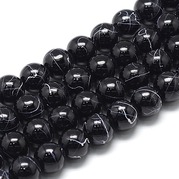 Drawbench Glass Beads Strands, Baking Painted, Dyed, Round, Black, 4mm, Hole: 1mm, about 200~210pcs/strand, 31.4 inch